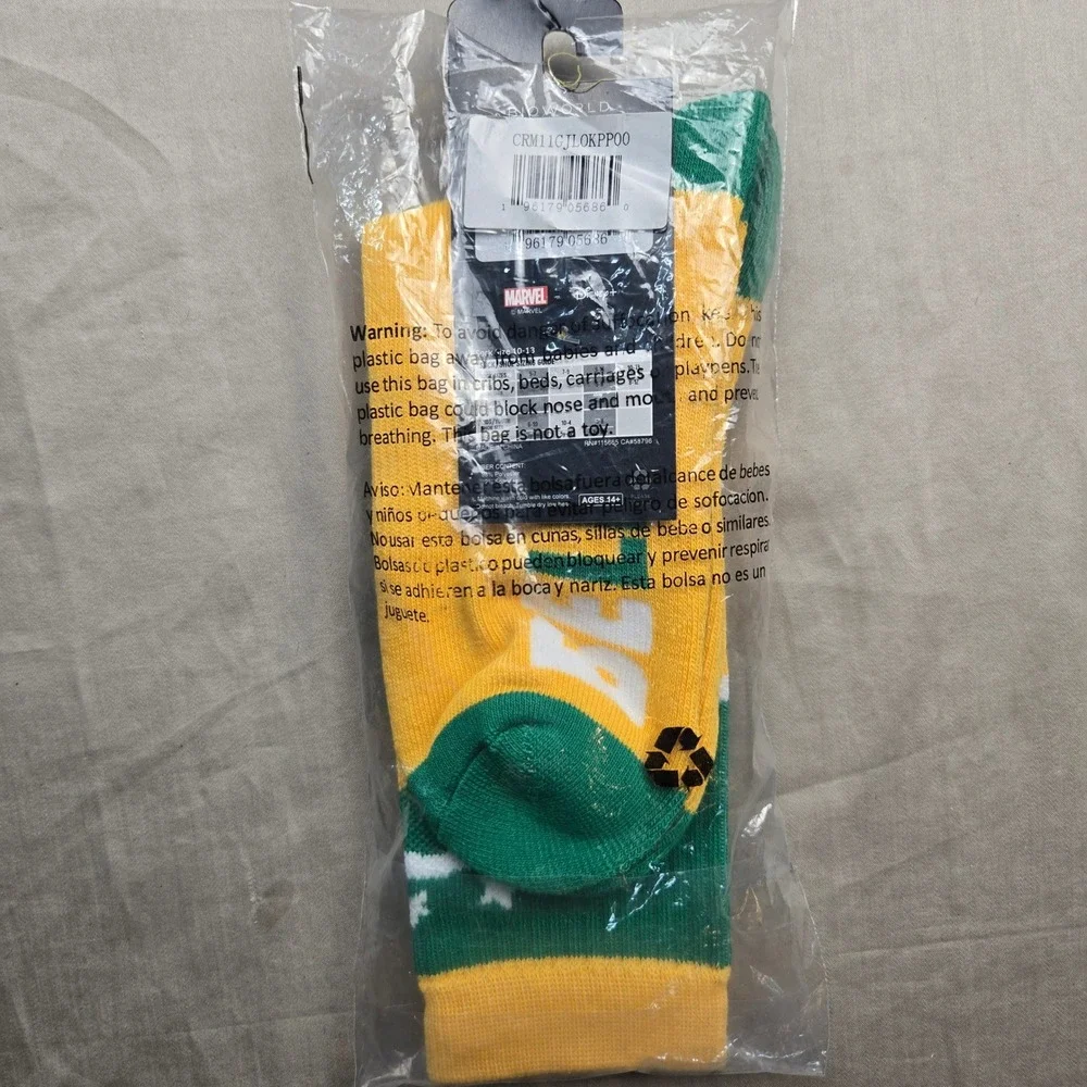 Marvel Studios Loki‎ Crew Socks Green Gold Stars Men Shoe Size 8-12 Bioworld NEW